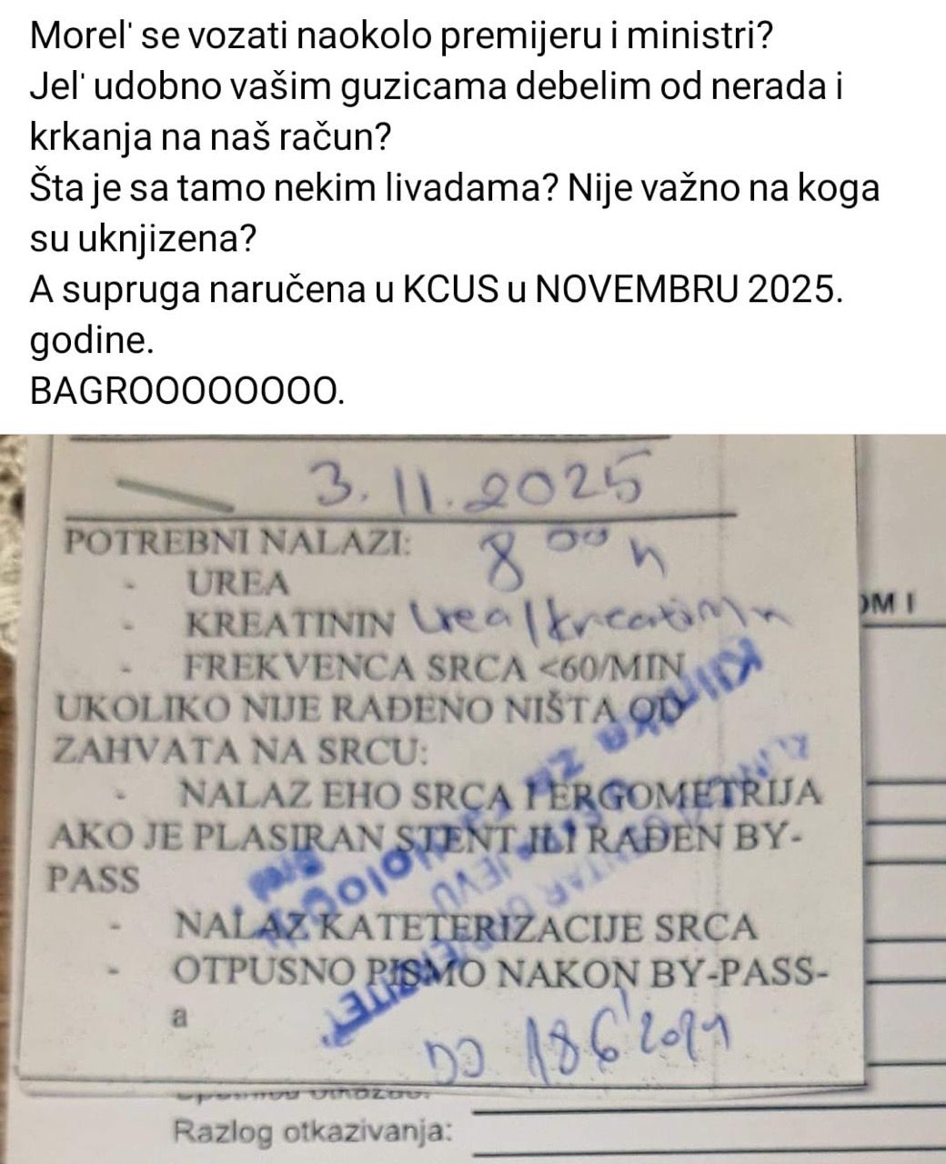Dok Nikšićeva vlada kupuje auta, građani se ne mogu liječiti! Na pregled tek 2025.godine